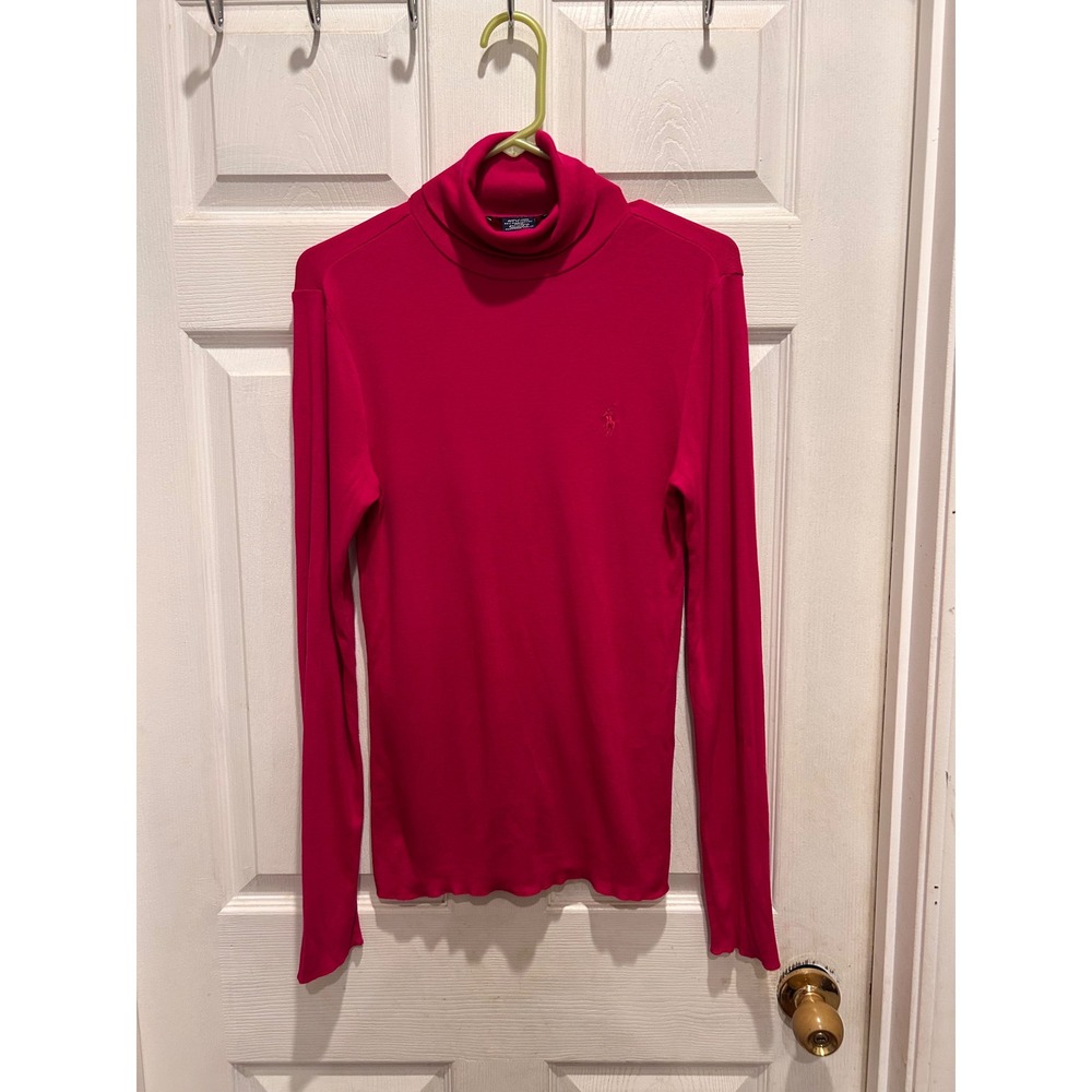 Ralph Lauren Sport Pima Cotton Lyocell Turtleneck Pink Long Sleeve Top Large